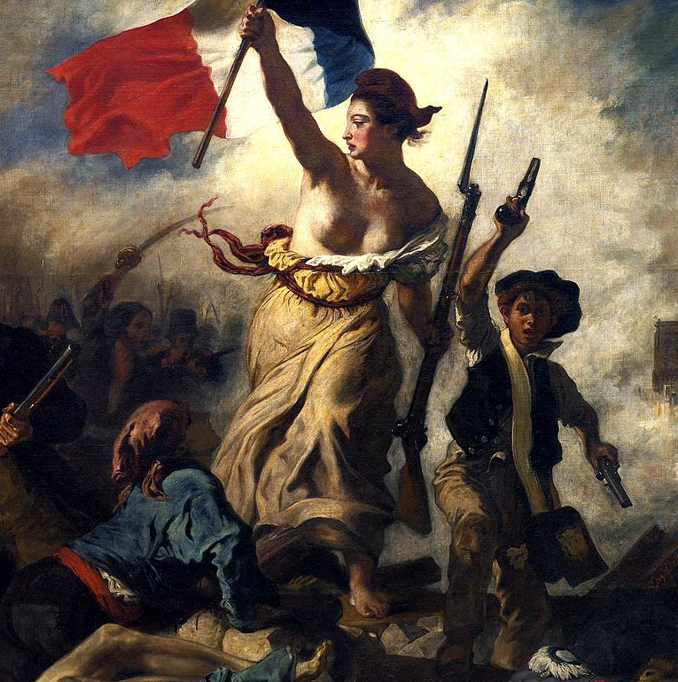 Detalle de la figura alegórica de La Libertad guiando a su pueblo, Eugene Delacroix, 1831.